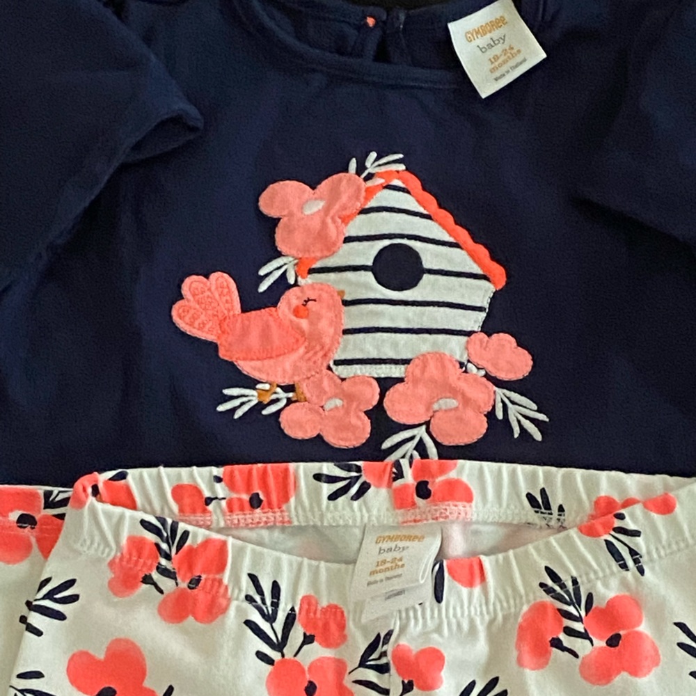 NWOT GIRLS 18-24M GYMBOREE LOVELY BIRDHOUSE OUTFIT- LONG SLEEVE SHIRT & LEGGINGS